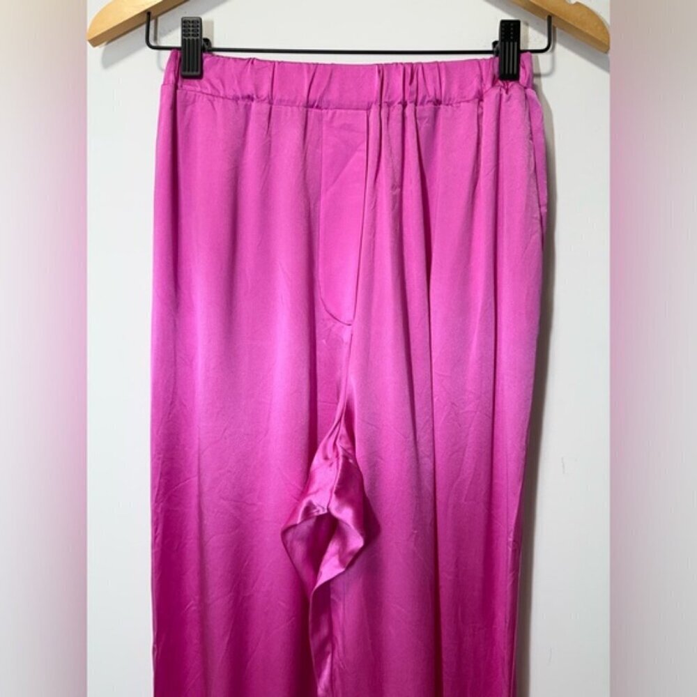 Intermix Backgrounde NYC Logan Silk-Charmeuse Joggers Pink size P - Picture 8 of 11